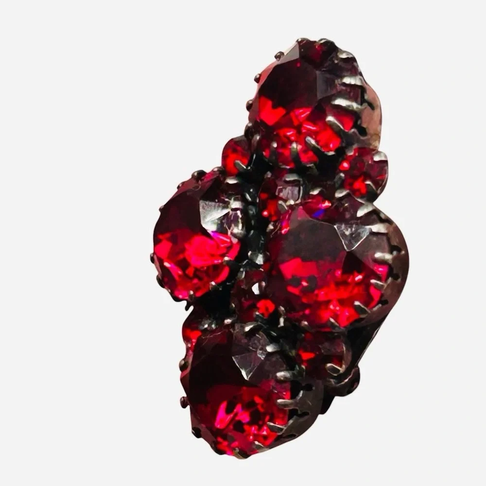 Vintage Austria Red Rhinestone Clip Earrings
